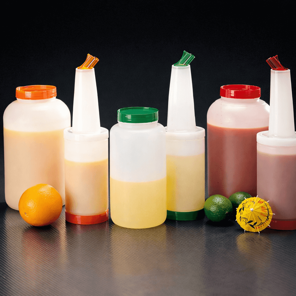Garrafa de Serviço Cocktail com várias opções de líquidos, ideal para cocktails e outras bebidas em serviço de bar e discotecas