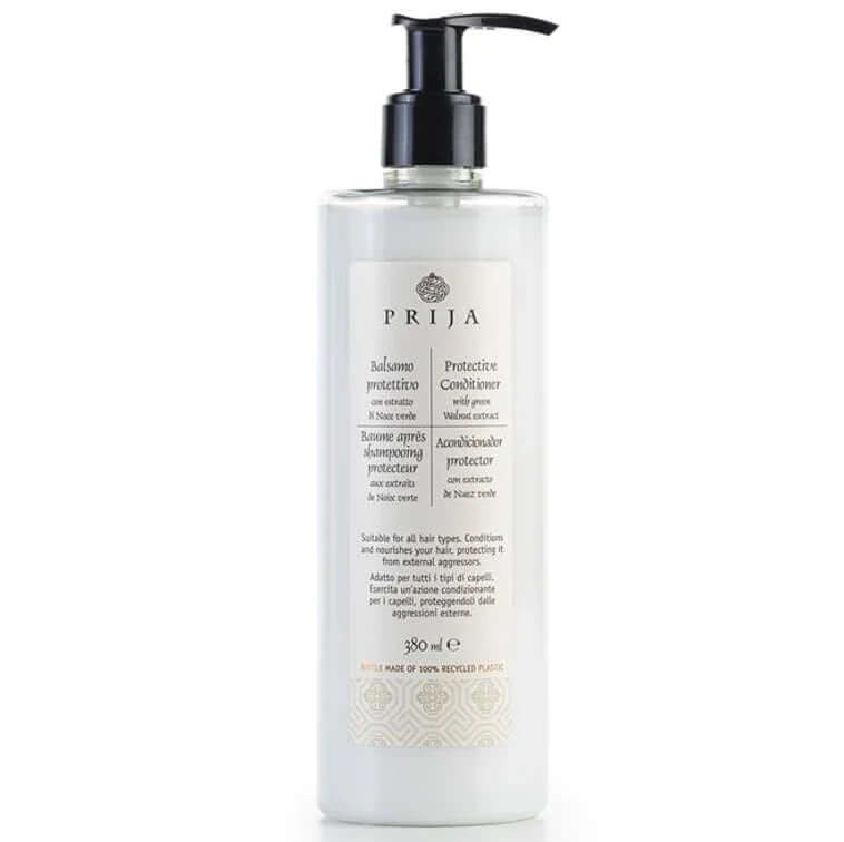Condicionador de Cabelo PRIJA 380ml com bomba doseadora, enriquecido com extratos naturais de Noz Verde.