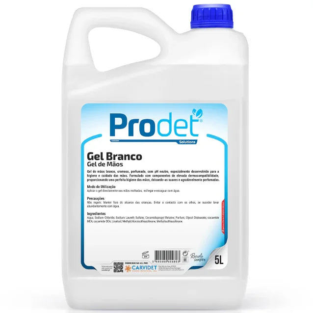 Garrafão de Sabonete Gel das Mãos Profissional 5L prolado da marca PRODET GEL P no aroma branco dermo