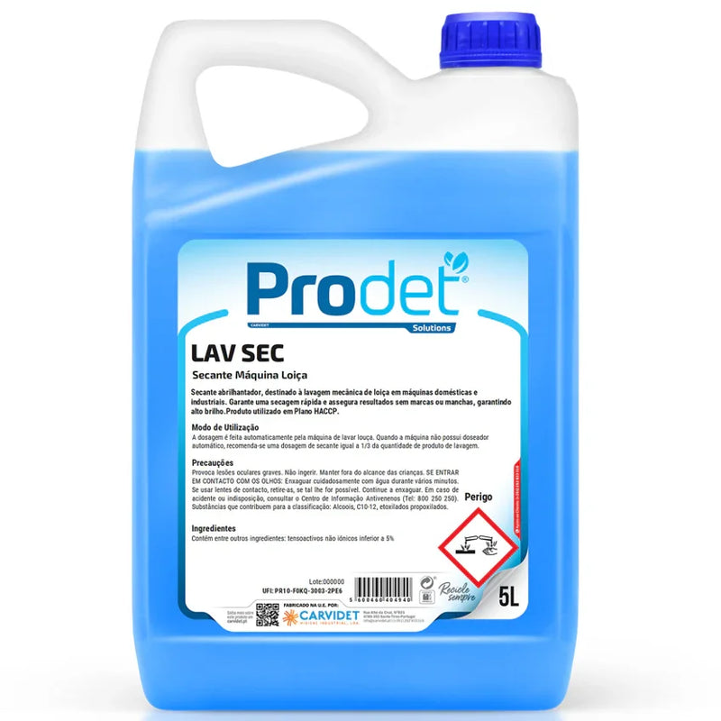 Garrafão de Secante para Máquina de Lavar Loiça 5 Litros da marca PRODET LAV SEC
