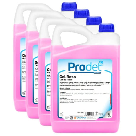 4 Garrafões de Sabonete Gel das Mãos Profissional 5L prolado da marca PRODET GEL P no aroma rosa tropical