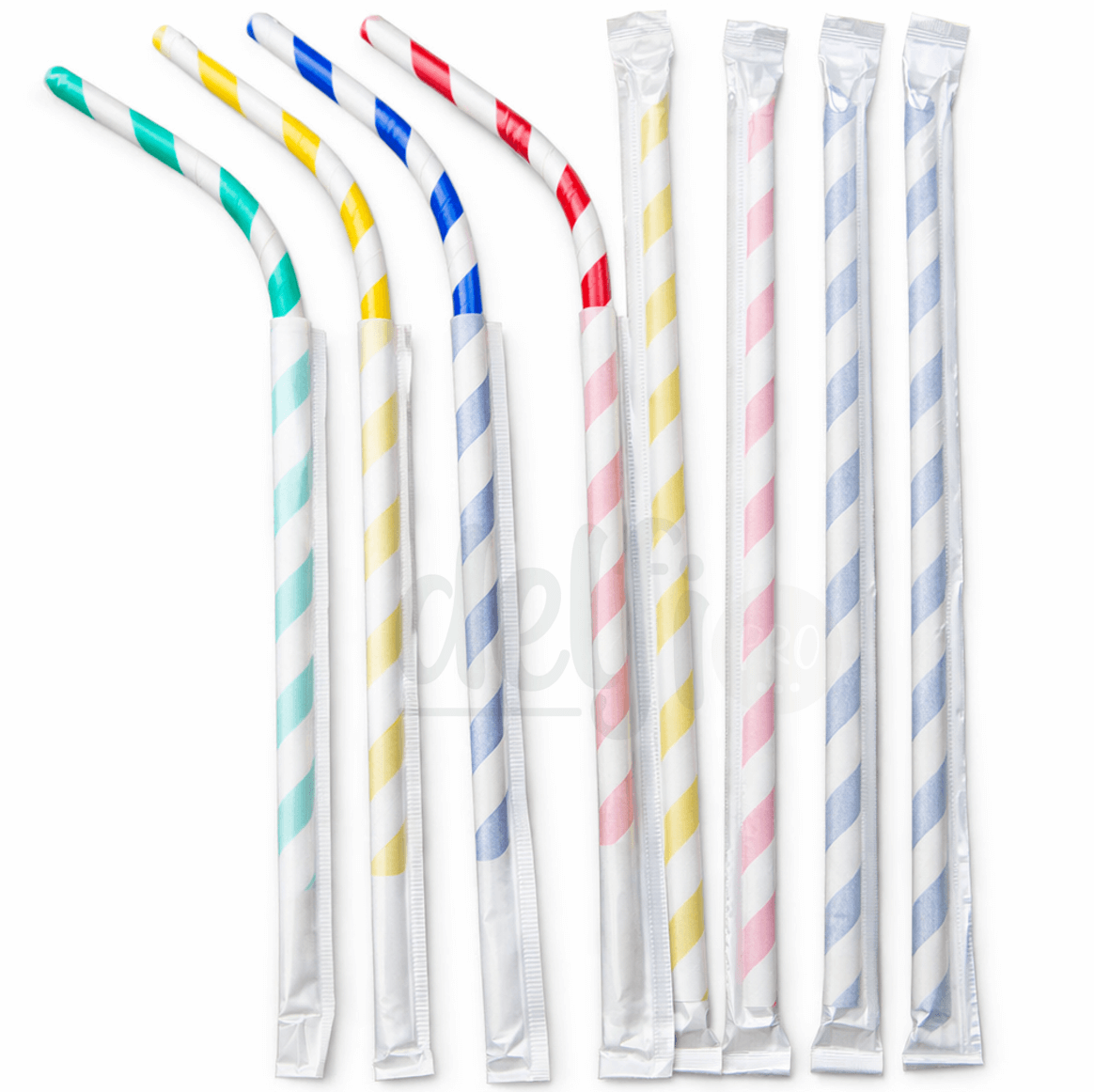 Palhinhas Papel Cores Flexíveis Individuais 20cm em várias cores, embaladas individualmente, pack de 100 unidades para uso profissional