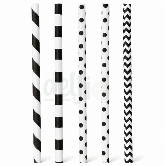 Palhinhas Papel Cartão Pretas Mix 20cm Cores Preta e Branca Take Away Bar Café Restaurante