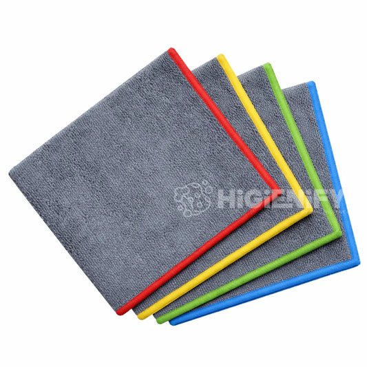 Pano Microfibra Multiusos Cinzento com bordas coloridas em vermelho, amarelo, verde e azul, pack de 10 unidades