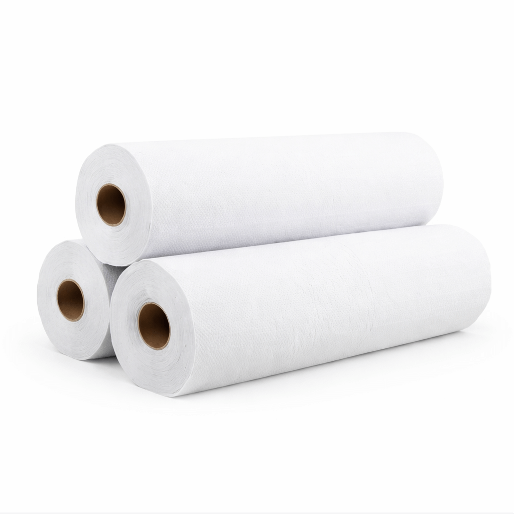 Rolo de Papel Marquesa Crepado Branco 50cm x 100M | Pack com 3 rolos de papel crepado resistente para uso profissional em clinicas