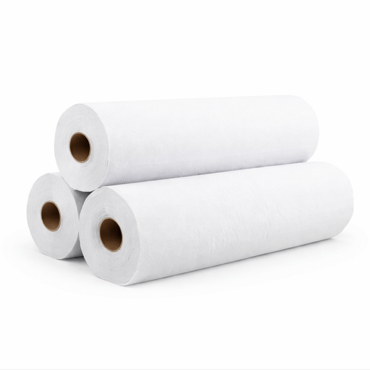 Rolo de Papel Marquesa Crepado Branco 50cm x 100M | Pack com 3 rolos de papel crepado resistente para uso profissional em clinicas