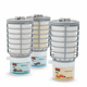 Ambientador Contínuo Rubbermaid TCELL com três recargas em destaque, fragrâncias relaxantes e purificantes.
