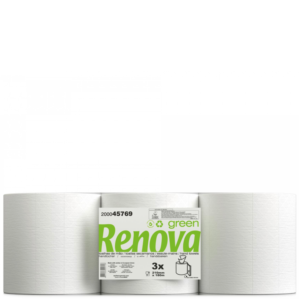 RENOVA GREEN Rolo Papel Limpeza Multiusos Empresas Espiral Mecha Zeta Profissional Industrial 180M Folha Dupla