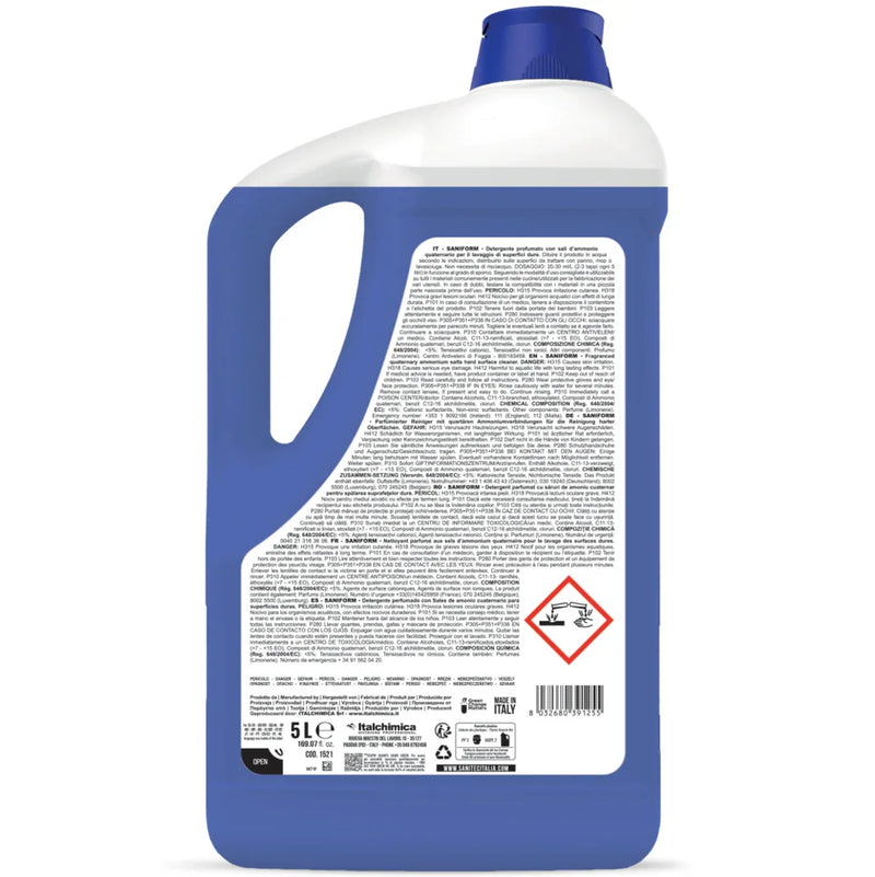 Detergente Multiusos Higienizante Profissional | embalagem de 5L com instruções e informações de segurança.