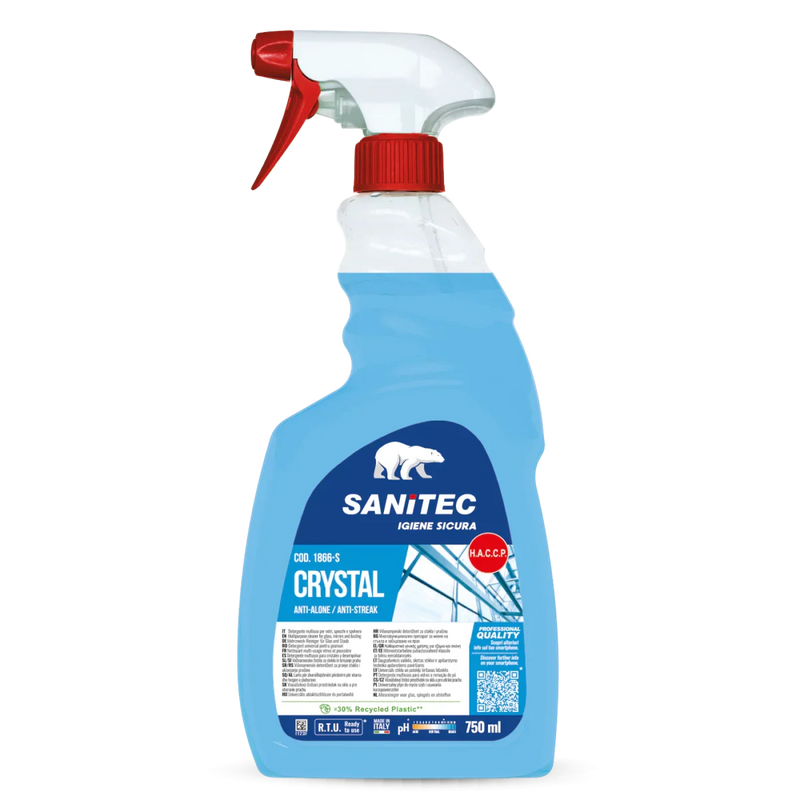Garrafa Pulverizadora de 750ml de Detergente Limpa Vidros e Superfícies de Alta Performance da marca SANITEC CRYSTAL