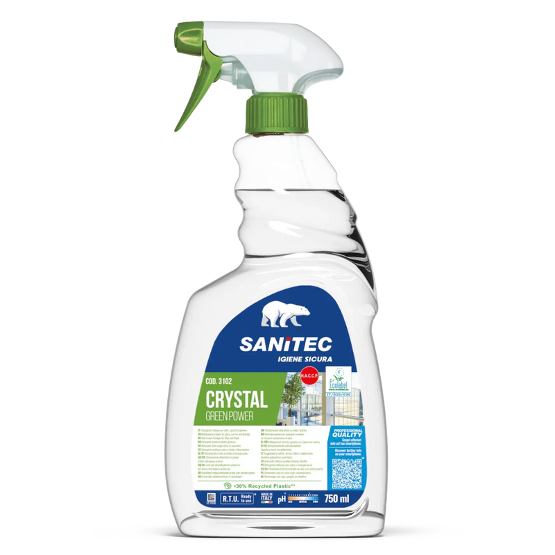 Garrafa de Spray de Detergente Limpa Vidros e Superfícies Ecológico Spray SANITEC GREEN POWER CRYSTAL