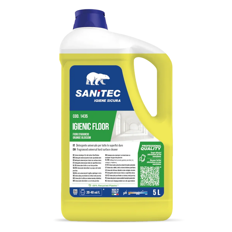 Detergente Pavimentos Alcalino Enérgico 5 Litros SANITEC Garrafão Lava Tudo Perfumado Profissional Empresas Escolas Condominios
