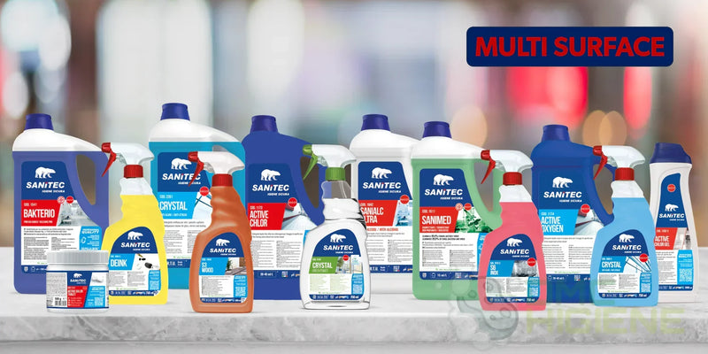 Kit Detergentes Ecológicos SANITEC GREEN POWER, variedade de produtos de limpeza em superfícies multidisciplinares.