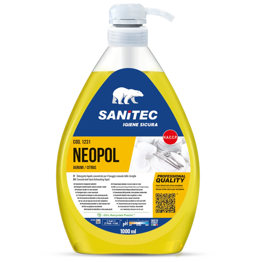 Garrafa de 1 Litro de Detergente de Loiça Profissional Ultra Concentrado SANITEC NEOPOL CITRUS com Bomba Doseadora