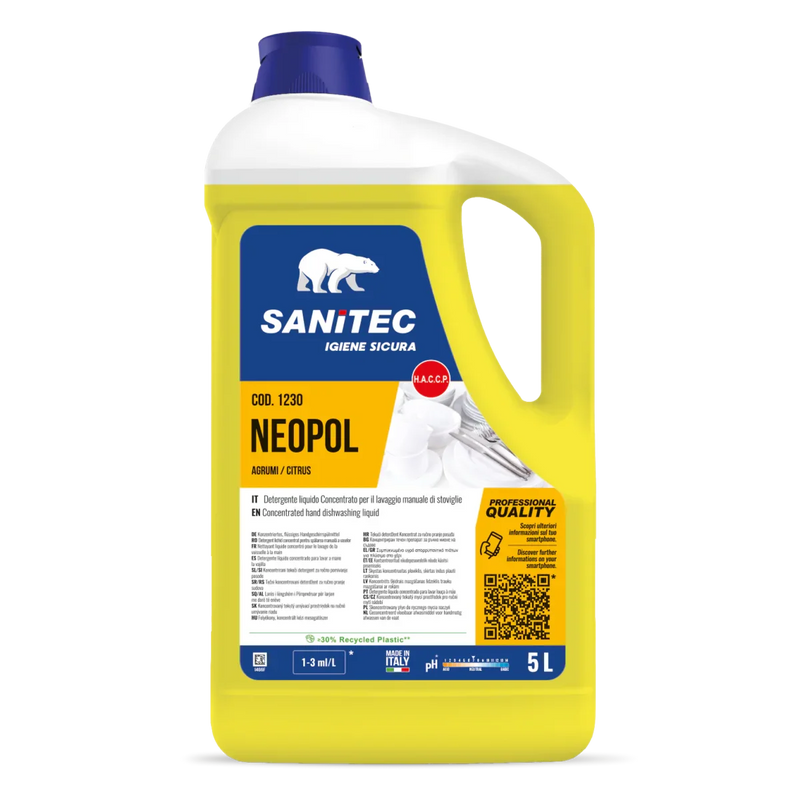 Garrafão de Detergente de Loiça Profissional Ultra Concentrado 5 Litros SANITEC NEOPOL CITRUS