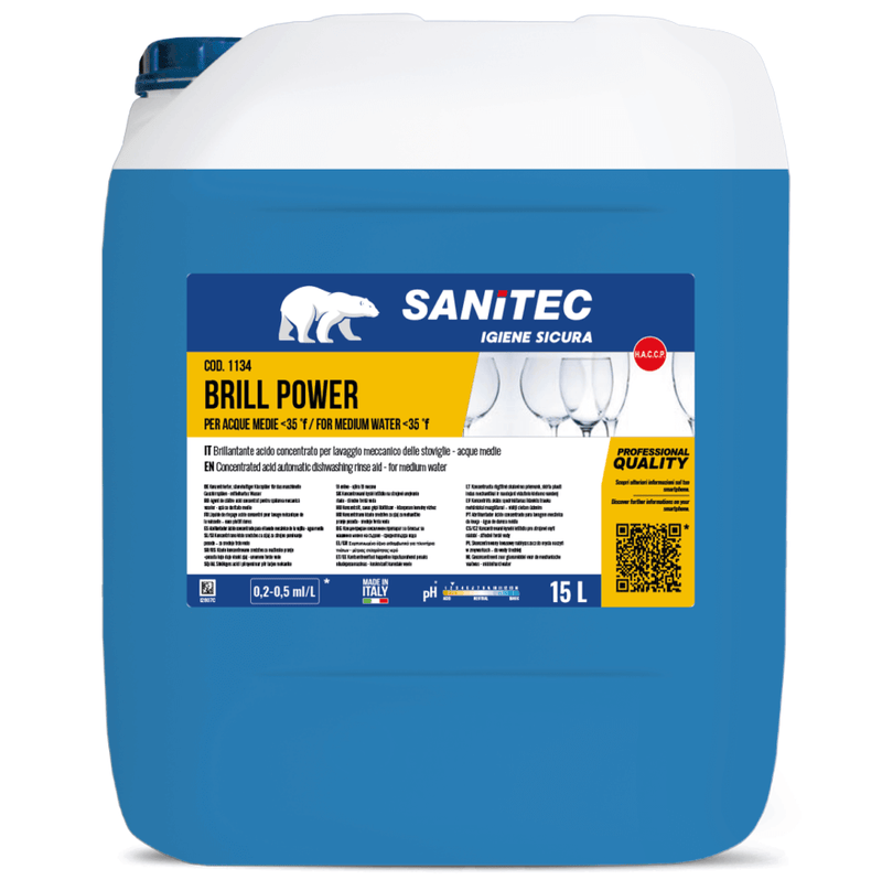 Garrafão de 15 Litros de Secante Abrilhantador para Máquina da Loiça Industrial da marca SANITEC BRILL POWER