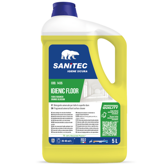Detergente Pavimentos Alcalino Enérgico 5L Sanitec Igienic Floor para limpeza profissional de pavimentos.
