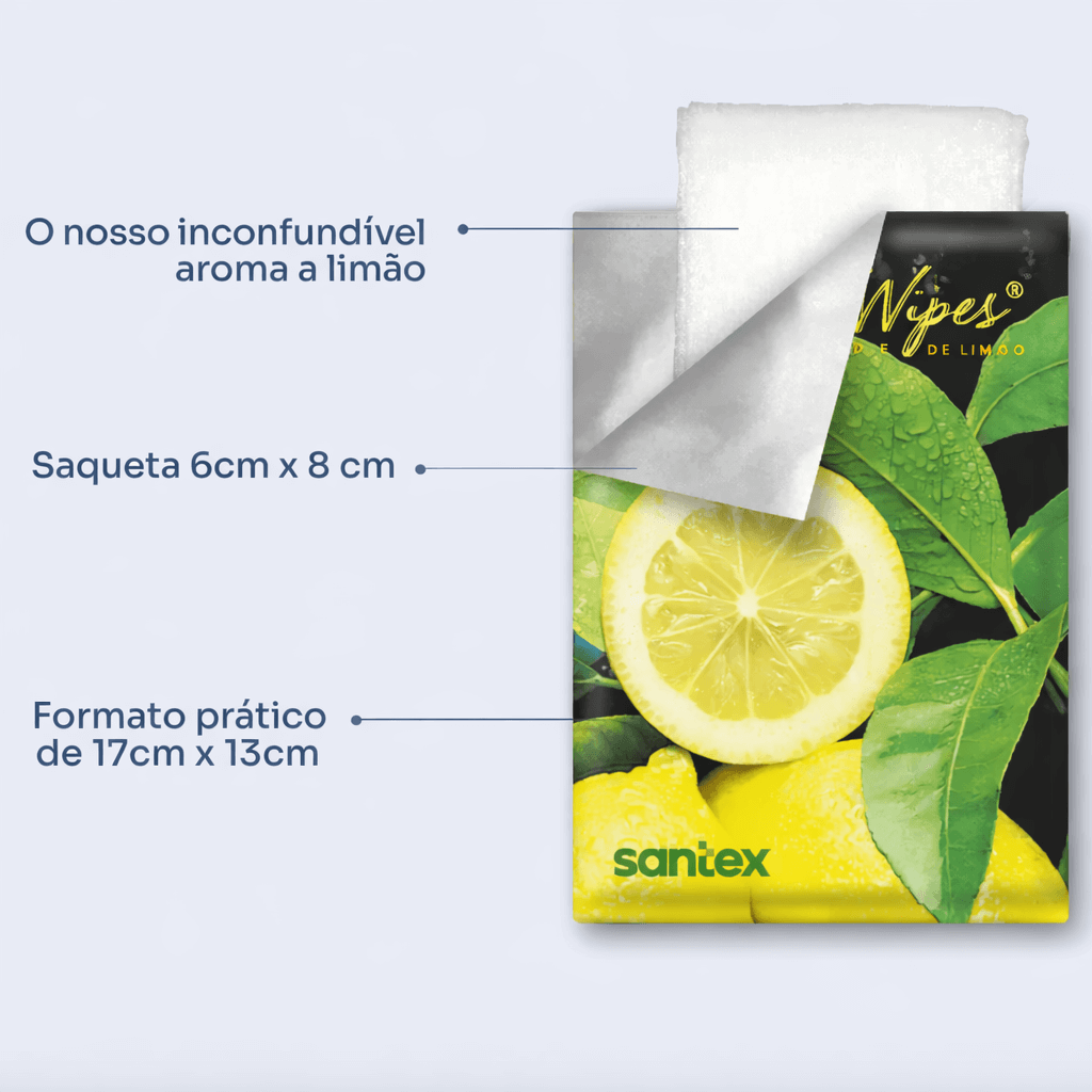 Toalhita Refrescante Perfumada com aroma a limão, embalagem de 500 unidades, ideal para limpeza e higienização rápida das mãos em marisqueiras e cervejarias