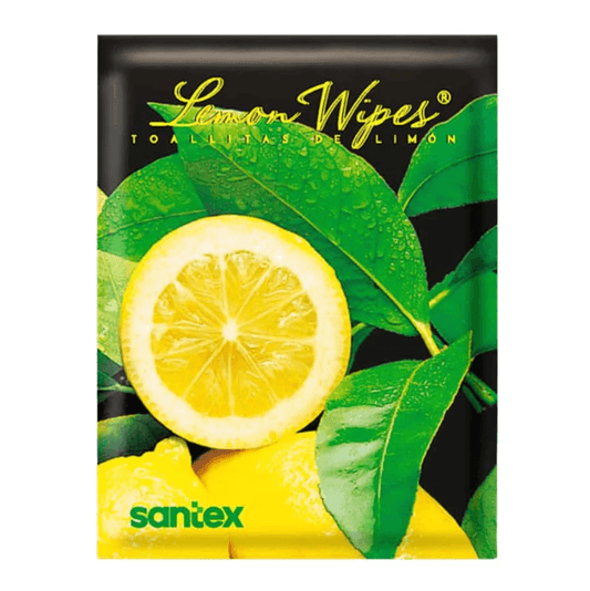Embalagem de Toalhita Refrescante Perfumada Lemon Wipes da Santex, com aroma a limão para marisqueiras e cervejarias