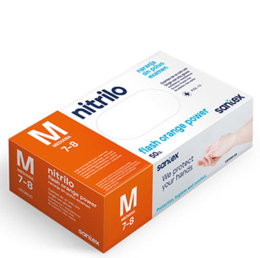 Delfi Pro Luva Nitrilo Laranja 8.5 Descartável Extra Forte Grip Oficinas Empresas Pack 50