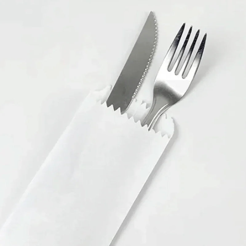 Saqueta Papel Branco Talheres Serviço Mesa Restaurante Café Catering Refeitório Cantina