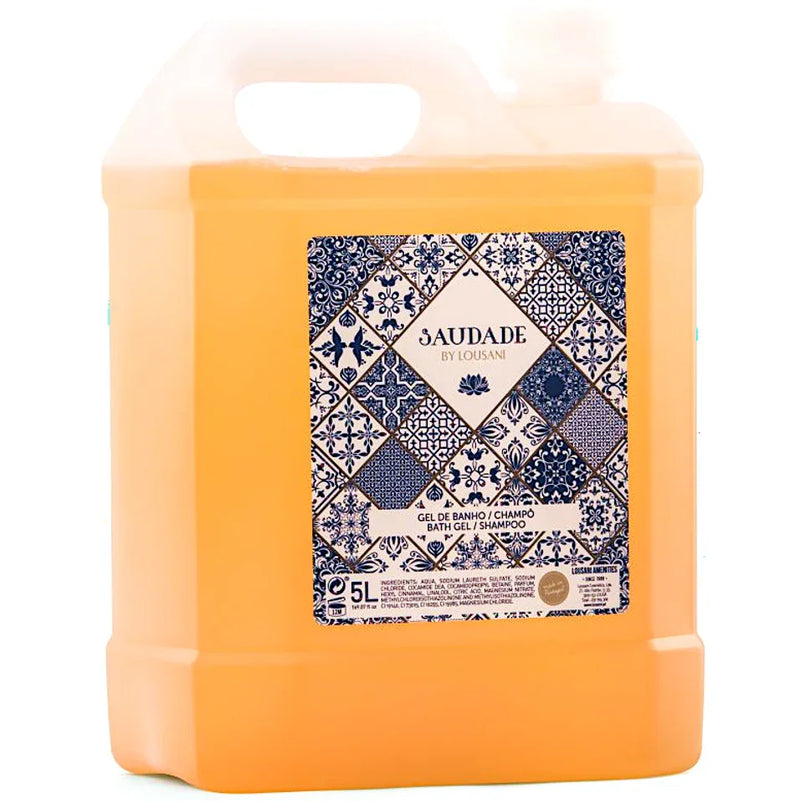 Saudade Gel de Banho e Champô 2em1 em garrafão de 5L da Lousani, excelente para corpo e cabelo.