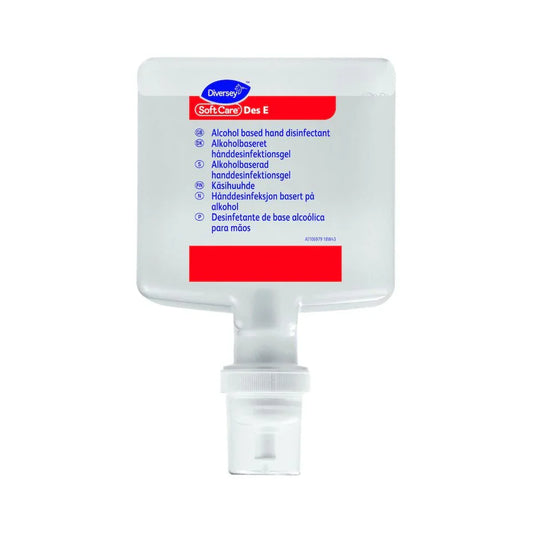 Gel de Mãos Desinfetante Hidroalcoolico Soft Care Med Des E em embalagem de recarga 1300ml da DIVERSEY.