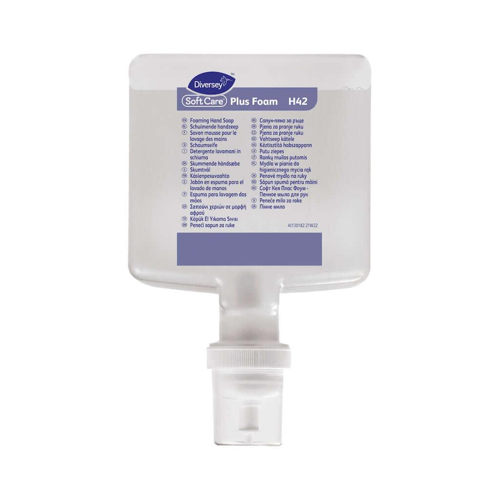 Sabonete Espuma de Mãos AntiBacteriana Soft Care Plus H42 | 1,3L da Diversey, embalagem de recarga