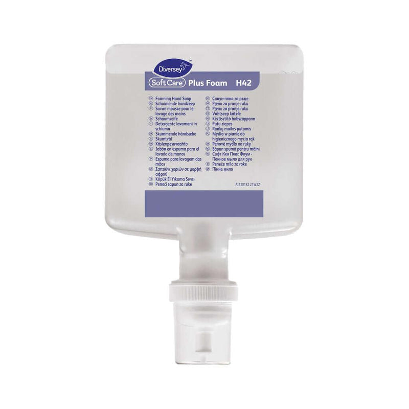 Sabonete Espuma de Mãos AntiBacteriana Soft Care Plus H42 | 1,3L da Diversey, embalagem de recarga