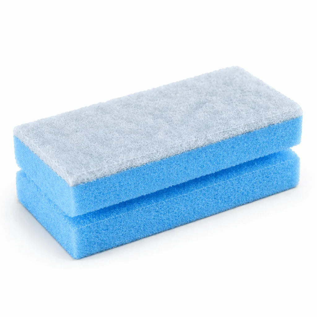 Esfregão Esponja Salvaunhas Profissional com duas camadas azul e cinza, ideal para limpeza eficaz em ambientes industriais.