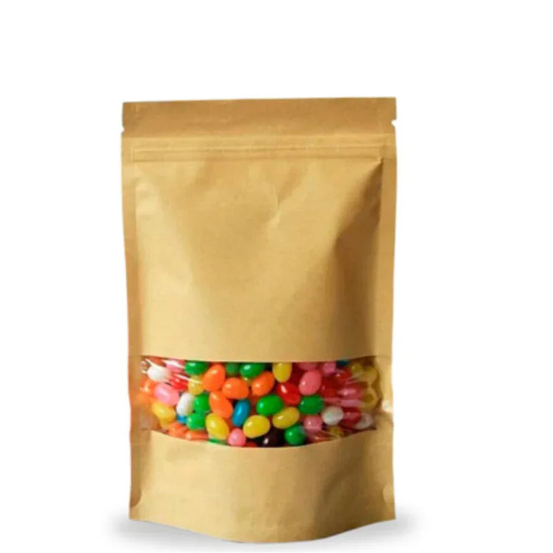 Saco Doypack Kraft com Janela Embalar Frutos Secos Massas Gomas 500ml