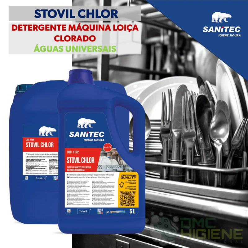 imagem comercial promocional de Detergente Clorado para Máquina da Loiça Industrial da marca SANITEC STOVIL CHLOR
