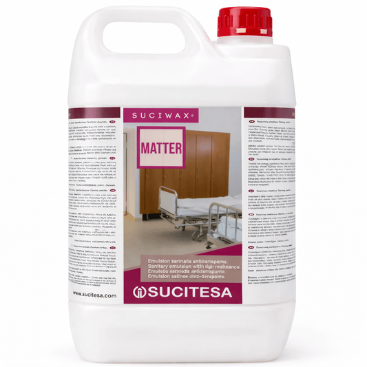 Cera Autobrilhante Pavimentos de Brilho Mate 5L da Suciwax, ideal para pavimentos cerâmicos e sintéticos.