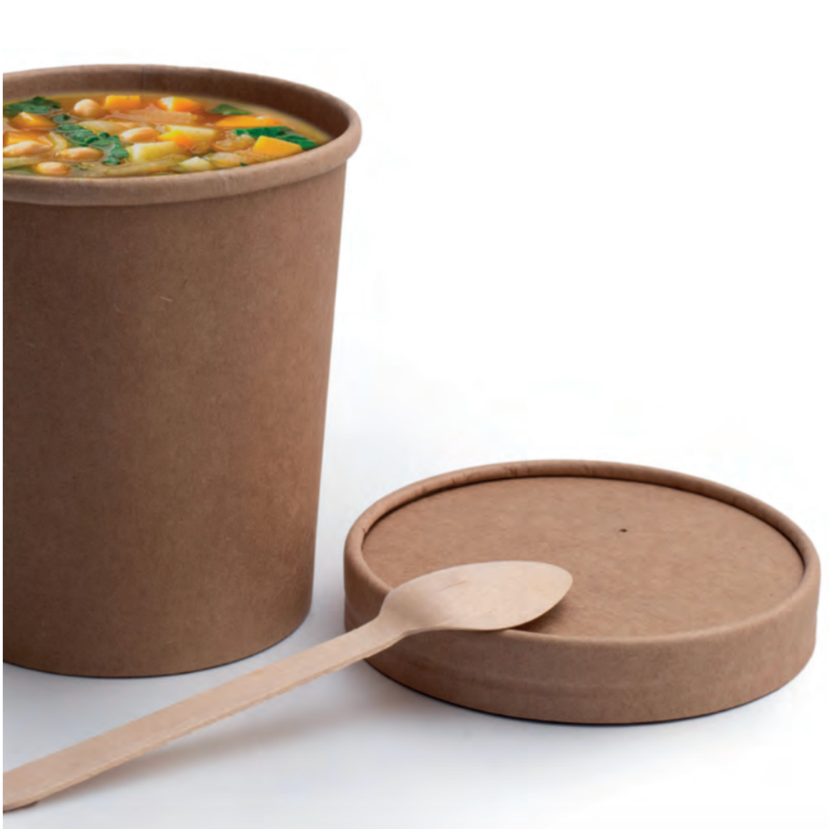 Embalagem Redonda com Tampa Sopa Sopeira Kraft Take Away 240 350 500 750 960ml Restaurante