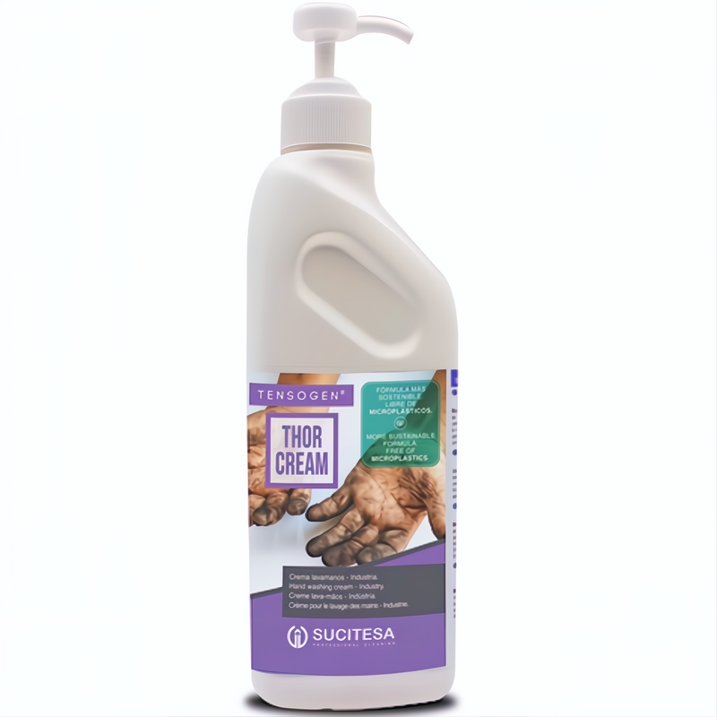 Creme Lava Mãos Industrial com Micropérolas 1L TENSOGEN THOR CREAM embalagem com bomba doseadora para lavagem eficaz