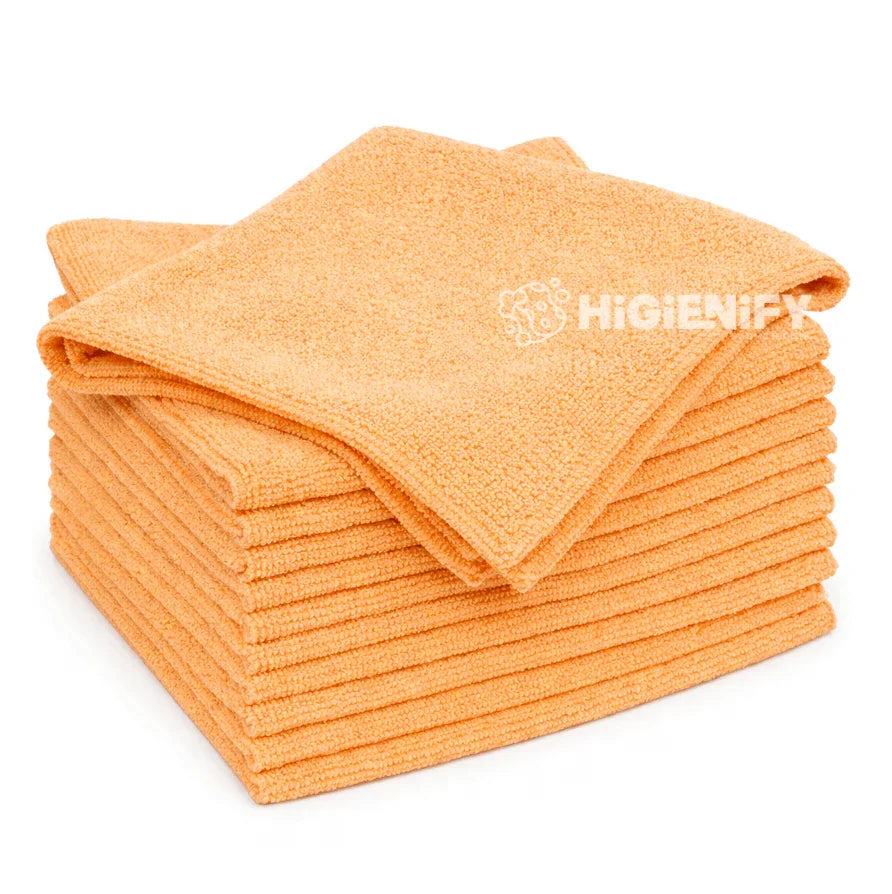Pano Microfibra Multiusos Laranja T-28 | Pack com 12 unidades de panos laranja para limpeza profissional.
