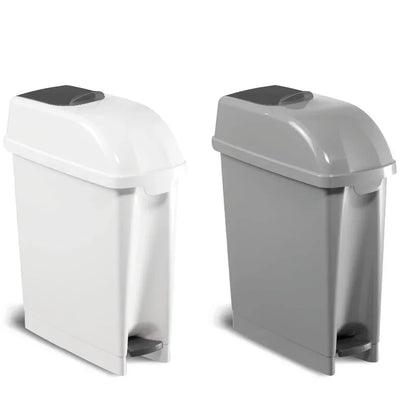 Contentor Higiene Feminina Cinzento e branco com tampa, ideal para higiene íntima.