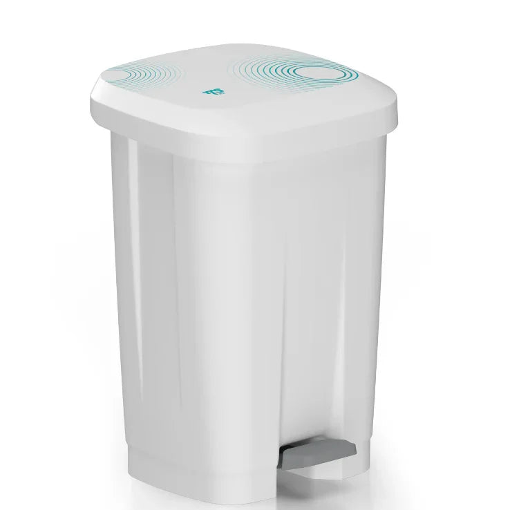 Balde do Lixo Profissional com Pedal 50L TTS MOJI em branco, ideal para ambientes intensivos como escolas e restaurantes.