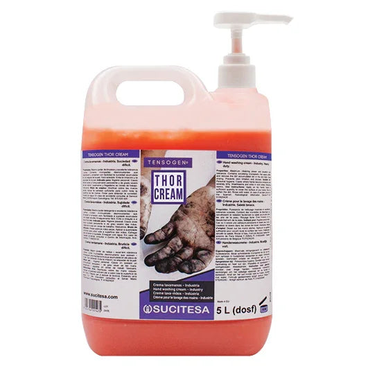 Garrafão de Creme Lava Mãos Industrial com Micropérolas 5Kg da marca TENSOGEN THOR CREAM de uso profissional