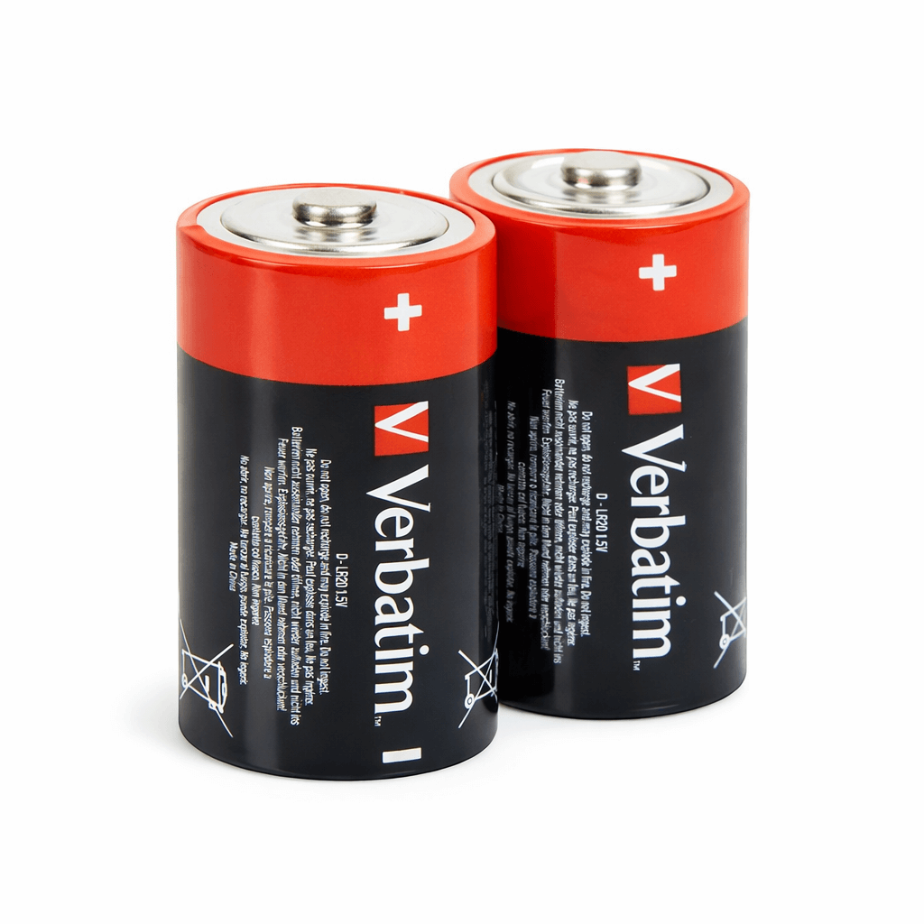 Pilhas Alcalinas D LR20 Verbatim em embalagem dupla, perfeitas para dispositivos eletrónicos