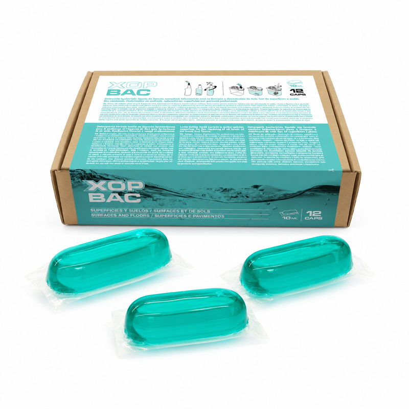 Detergente Desinfetante Superfícies Concentrado em Cápsulas, caixas e cápsulas hidrossolúveis Xop Bac.