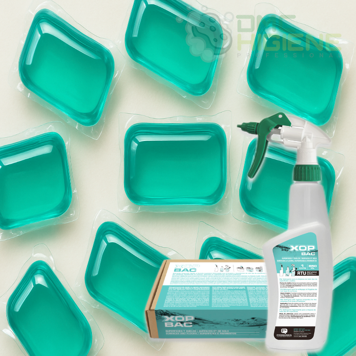 imagem tecnica comercial do Detergente Desinfetante Superfícies Concentrado em Cápsulas XOP BAC da PROQUIMIA