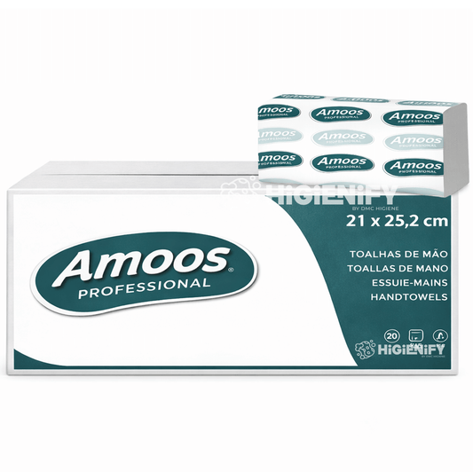 Papel Toalhas de Mãos Zig-Zag 2F Extra XL Amoos | Caixa com 3200 folhas 21x25cm para uso profissional