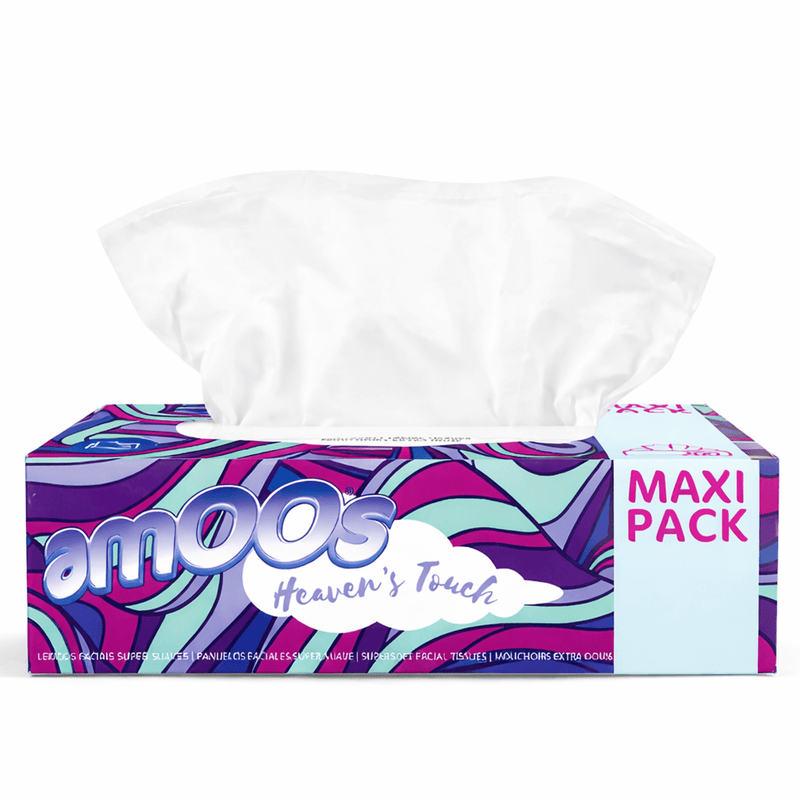 Lenços Faciais Tissue Maxi 2F Amoos | Pack Maxi com lenços brancos | 250 folhas por pack