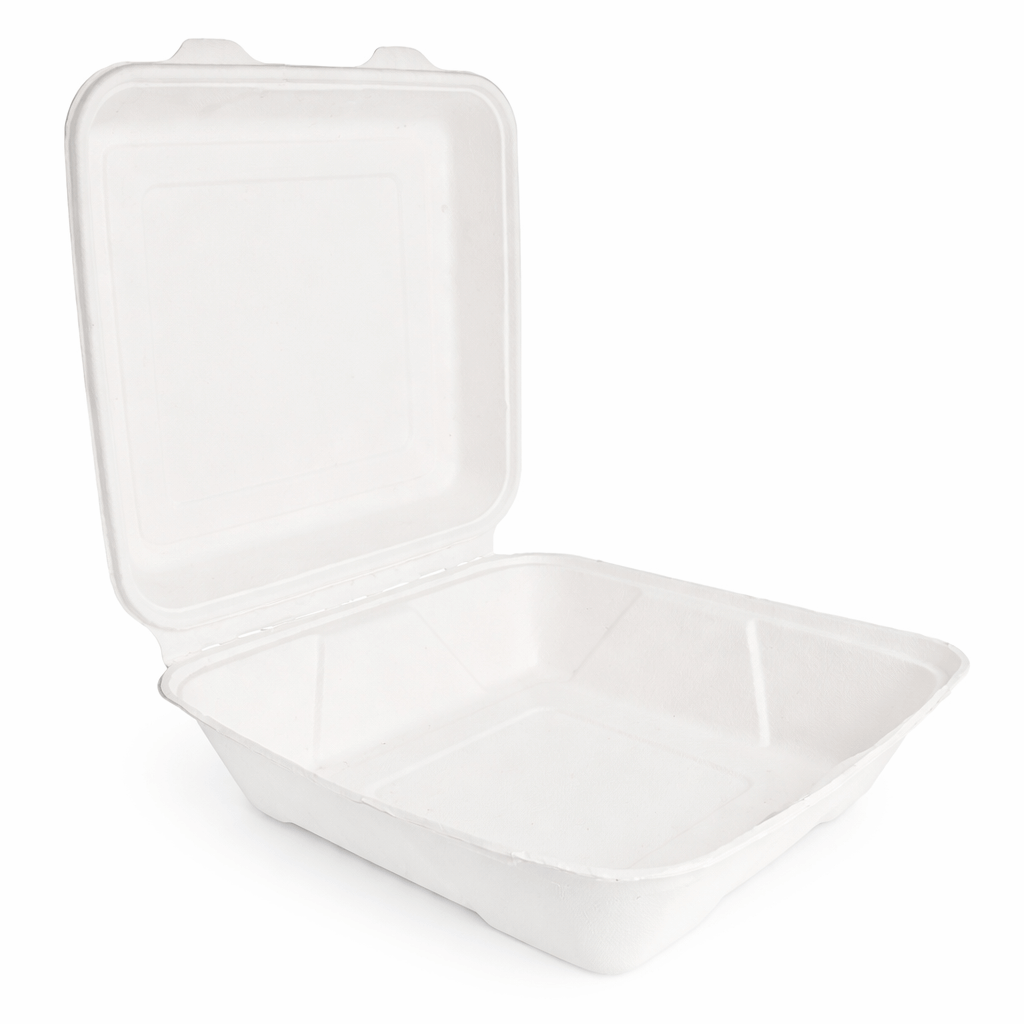 Caixa para Menu em Cana de Açúcar, descartável e prática para take away, ideal para serviços de alimentação.
