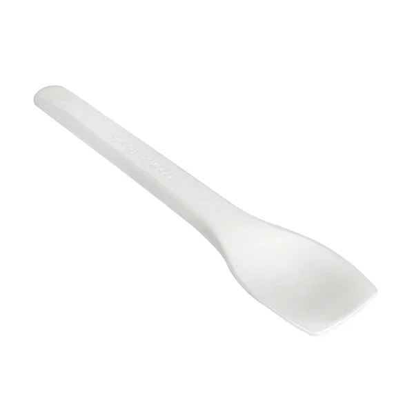 Colher Pequena cPLA para Gelado 10cm em cor branca, ideal para servir gelados de forma sustentável.