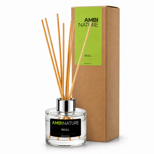 Ambientador Mini Mikado Premium Skull | 100ml da AMBINATURE com bastões de difusão.
