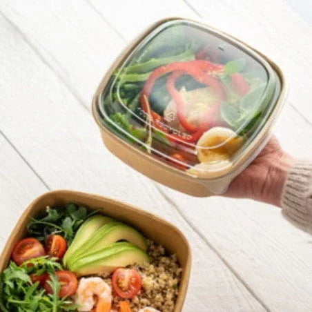 Embalagem Take Away Quadrada Kraft 1000ml com tampa Restaurante Descartável Ecológica